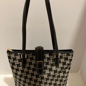 Classic Anne Klein Logo Houndstooth Tote with Leather Accents